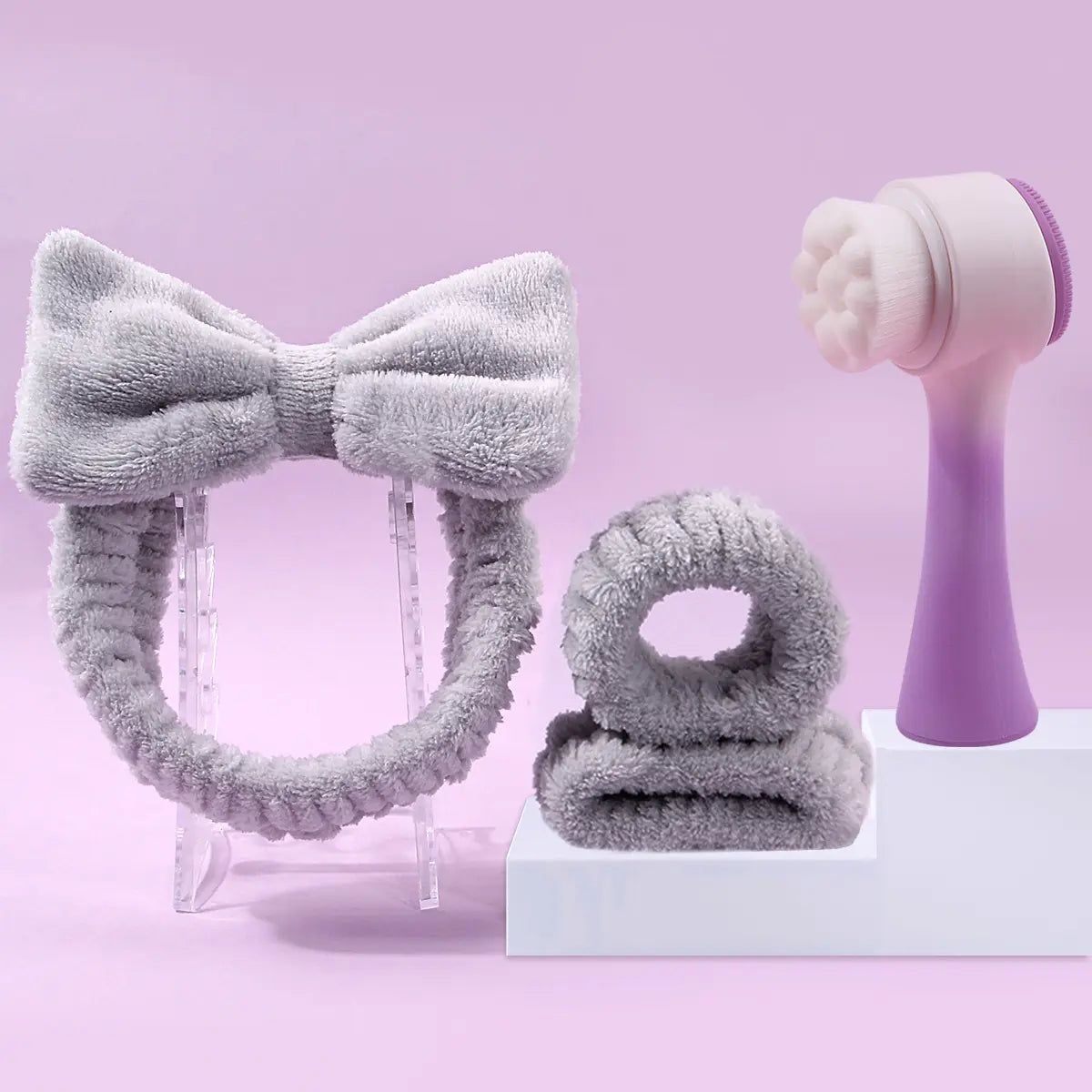 Facial Brush & Coral Fleece Hair Band Set