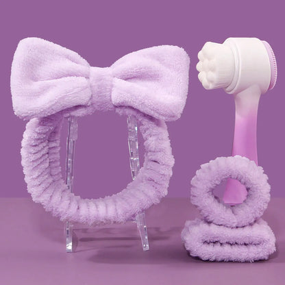 Facial Brush & Coral Fleece Hair Band Set